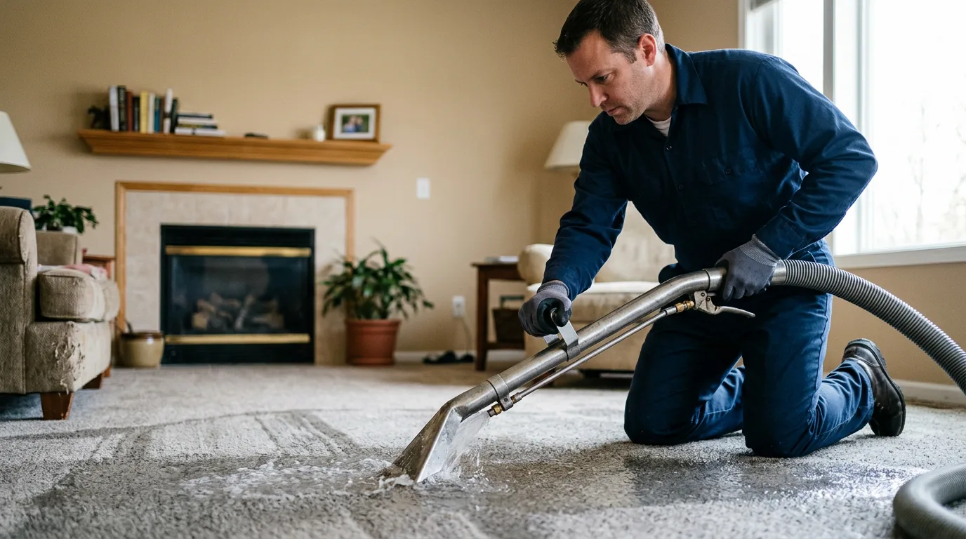 Water damage restoration technician working near Stafford, KS
